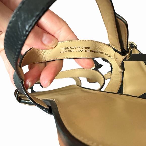 Talbots 10 M Strappy Sandals Black Leather Open Toe Slingback Flat Comfy - Picture 5 of 7